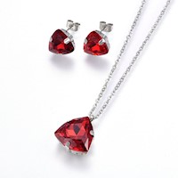 Set de Collar y Aretes Mujer Cristales Rojos SE000081 - Acero Inoxidable 304
